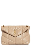 Saint Laurent Puffer Medium Quilted Leather Shoulder Bag In Beige/gold