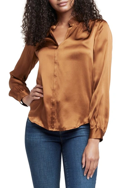 L Agence Bianca Silk Satin Blouse In Dark Copper