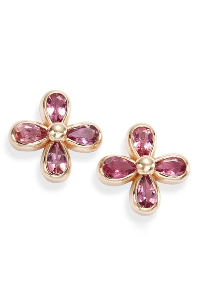 Anzie Bezel Bouquet Daisy Pink Tourmaline Stud Earrings