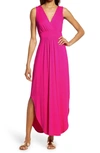 Fraiche By J V-neck Jersey Dress In Pink