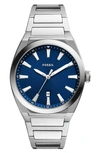 Fossil Men's Everett Silver-tone Stainless Steel Bracelet Watch 42mm In Blue/silver