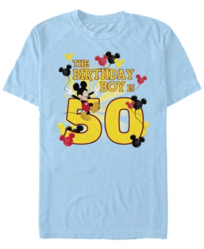 Fifth Sun Men's Mickey Birthday 50 Short Sleeve Crew T-shirt In Light Blue