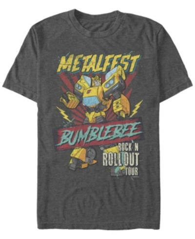 Fifth Sun Men's Metal Fest Bumblebee Short Sleeve Crew T-shirt In Charcoal Heather
