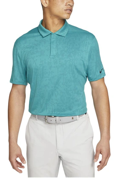 Nike Men's Tiger Woods Dri-fit Adv Performance Pixel-print Golf Polo Shirt In Blustery,aquamarine