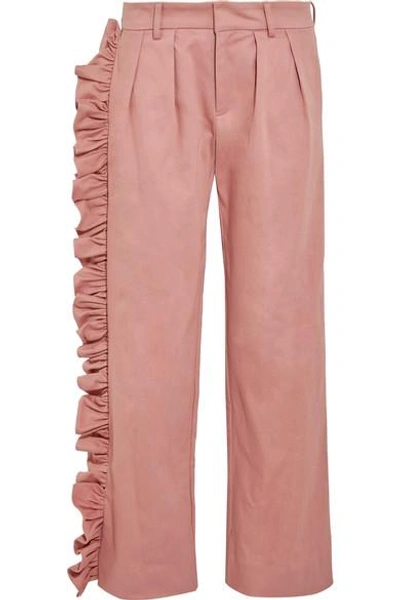 Maggie Marilyn I'll Stand Beside You Ruffled Cotton-blend Drill Boyfriend Pants In Blush
