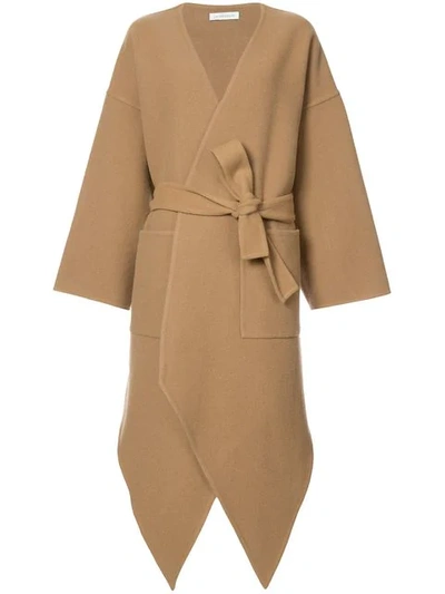 Jw Anderson Pointed-hem Wool And Cashmere Coat In Camel