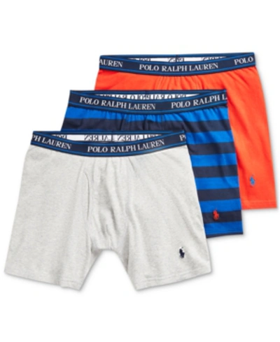 Polo Ralph Lauren Men's 3-pack Classic Fit Stretch Boxer Briefs In Andover / Blue Stripe / Orange