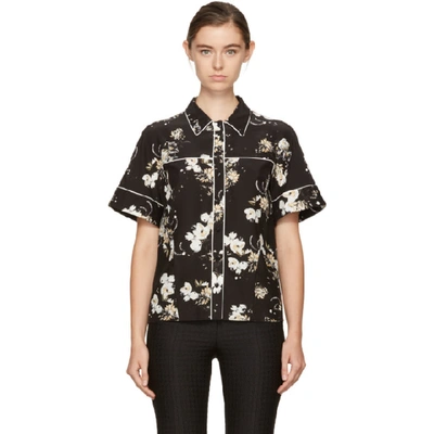 Erdem Liana Floral-printed Silk Shirt In Black