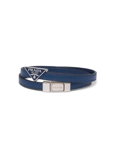 Prada Double Strap Triangular Logo Bracelet In Blue