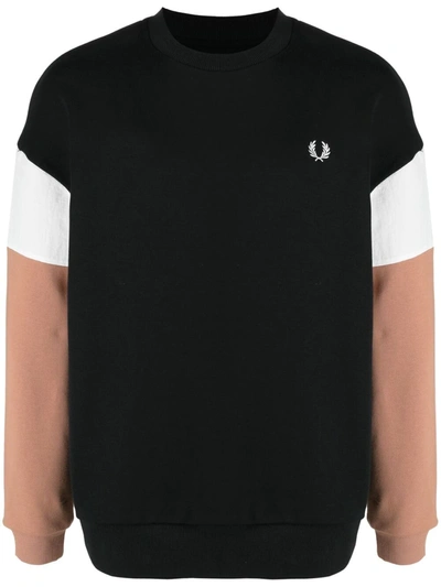 Fred Perry Woven Colour Block Sweatshirt M1639 In Black