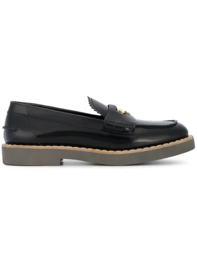 Miu Miu Embellished Glossed-leather Loafers In Black