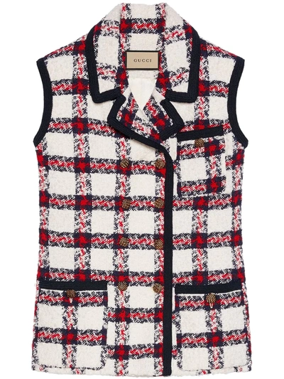 Gucci Check Tweed Sleeveless Jacket In Multi