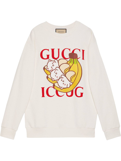 Gucci X Bananya Mirrored Logo Print Sweatshirt In Nude & Neutrals