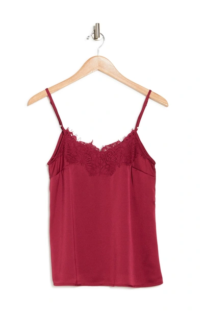 Secret Lace Woven Lace Trim Cami In Burgundy