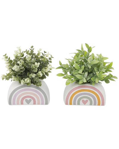 Flora Bunda Set Of 2 Eucalyptus And Tea Leaf In 5.75in Rainbow Pot In Multi