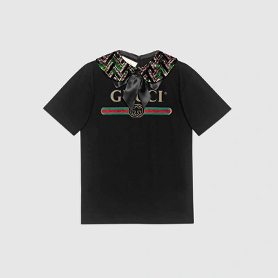 Gucci Logo Collared Cotton T-shirt In Black