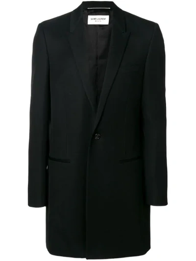 Saint Laurent Single-breasted Wool Coat In 1000 Black