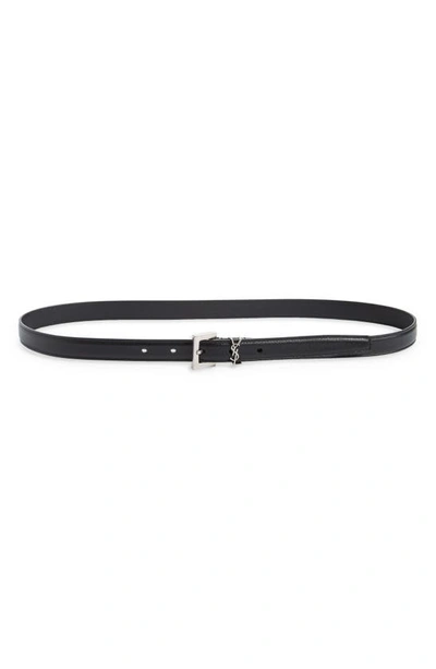 Saint Laurent Monogram Leather Belt In Black