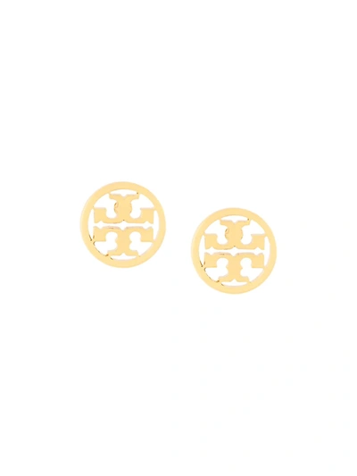 Tory Burch Logo Circle Stud Earrings In Metallic