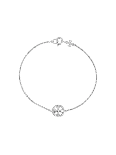 Tory Burch Miller Logo-charm Bracelet In Silver