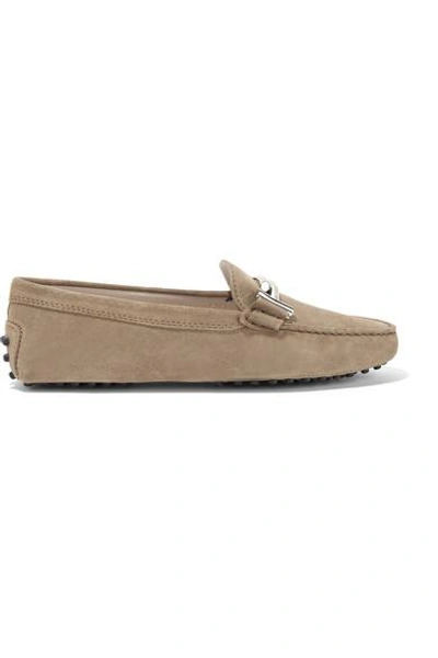 Tod's Gommino Embellished Suede Loafers In Beige