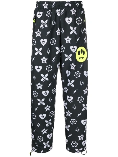 Barrow Nylon Trousers With All-over Graphic Print In Black