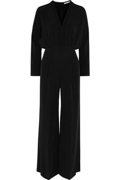 Emilia Wickstead Sally-ann Smocked Wide-leg Crepe Jumpsuit In Black