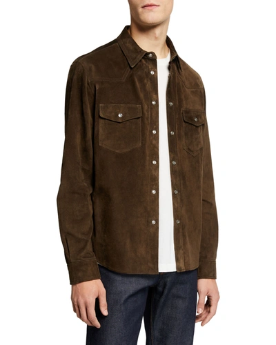 Tom Ford Men's Suede Snap-front Shirt In Md Brw Sld