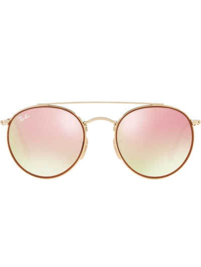 Ray Ban Ray-ban Sunglasses, Rb3647n Round Double Bridge In Gold,pink Mirror