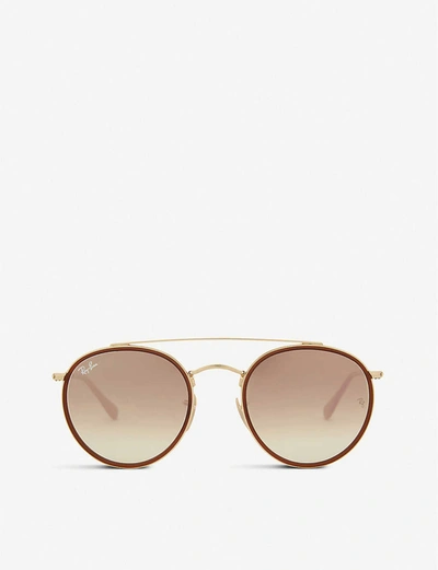 Ray Ban Ray-ban Womens Gold Rb3647 Round-frame Sunglasses