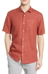 Scotch & Soda Short Sleeved Linen Shirt Regular Fit In 3485-cinnabar
