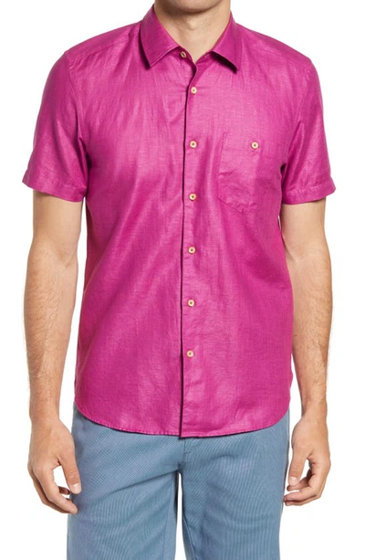 Ted Baker Civiche Linen & Cotton Button-up Shirt In Dp-purple