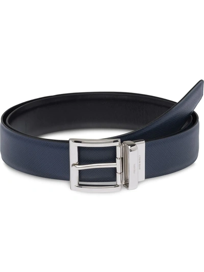 Prada Saffiano Reversible Belt In Blue