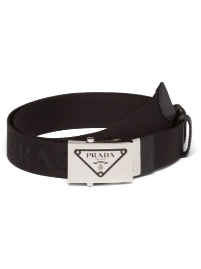 Prada Logo Plaque Belt In Black