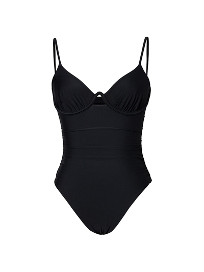 Jonathan Simkhai Laine Ruched Underwire One-piece Swimsuit In Black