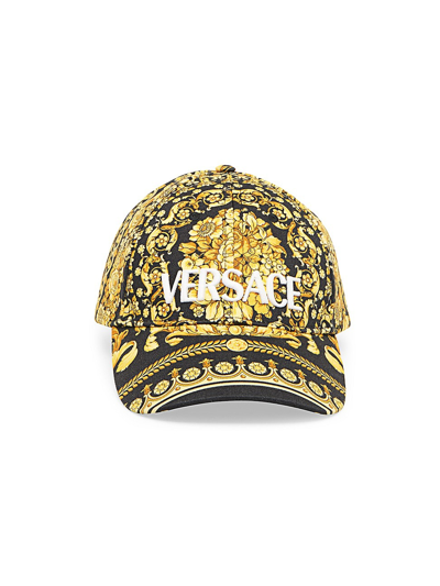 Versace Men's Barocco Print Logo Baseball Cap In Yellow