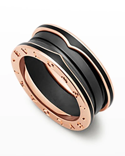 Bvlgari B.zero1 Pink Gold Ring With Matte Black Ceramic In Black Rose Gold