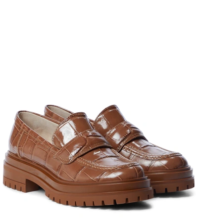 Gianvito Rossi Argo Lug-sole Croc-embossed Leather Loafers In Brown