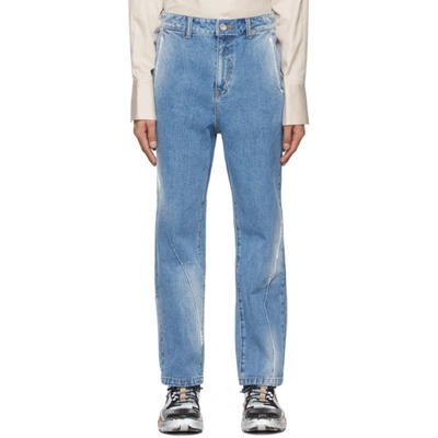 Ader Error Beam Asymmetric-pintuck Straight Jeans In Blue