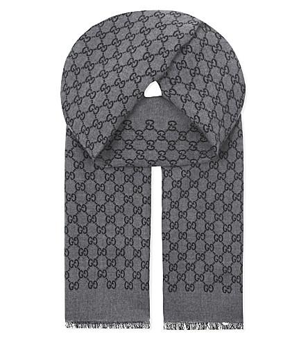 Gucci Logo Wool Scarf In Grey / Black | ModeSens