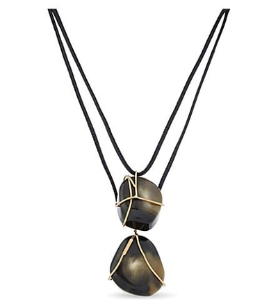 Sportmax Two Stone Pendant Leather Necklace In Brown