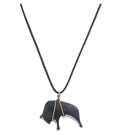 Sportmax Charging Bull Pendant Leather Necklace In Black