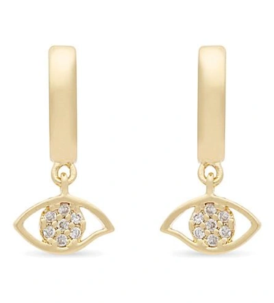 Rebecca Minkoff Evil Eye Huggie Hoop Earrings In Gold/crystal