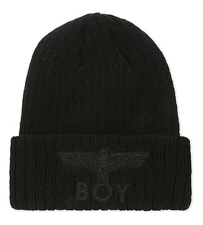 Boy London Eagle Appliqué Knitted Beanie In Black