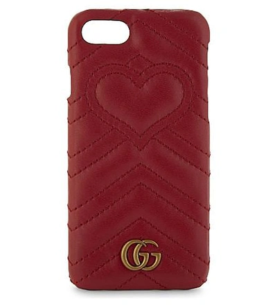 Gucci Gg Marmont Leather Iphone 7 Clip On Case In Red