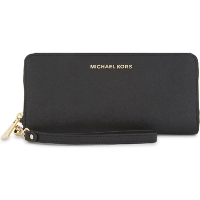 Michael Michael Kors Jet Set Travel Leather Continental Zip-around Wallet In Nero