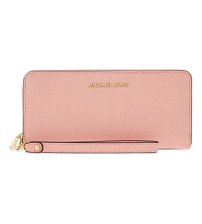 Michael Michael Kors Jet Set Travel Leather Continental Zip-around Wallet In Pale Pink