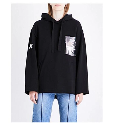 Sjyp Graphic-print Cotton-jersey Hoody In Black