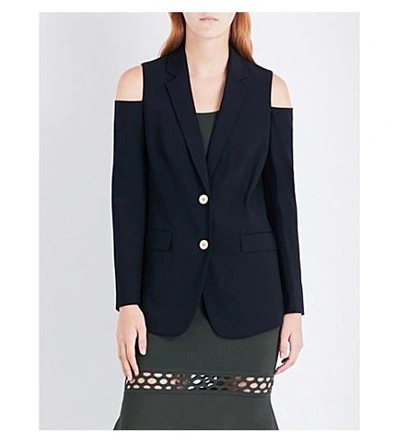 Michael Michael Kors Cold Shoulder Single-breasted Stretch-wool Jacket In Black