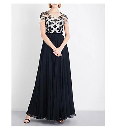 Jenny Packham Crystal-embellished Tulle And Silk-chiffon Gown In Black